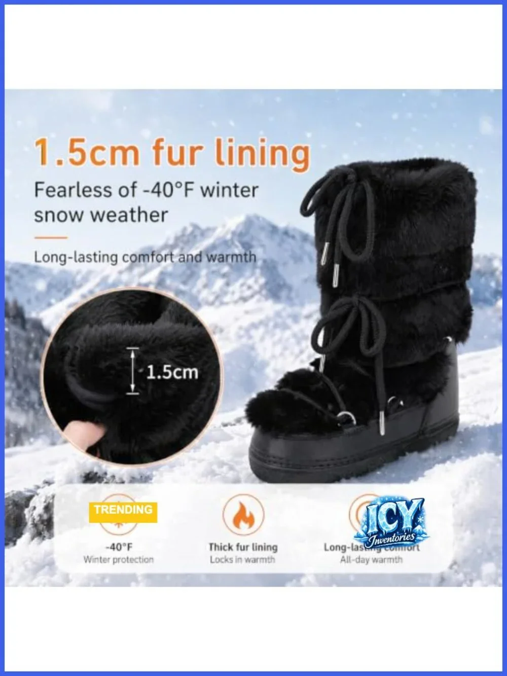 Women's Faux Fur Snow Boots - Water Resistant Anti-Slip Mid-Calf Lace-Up Winter